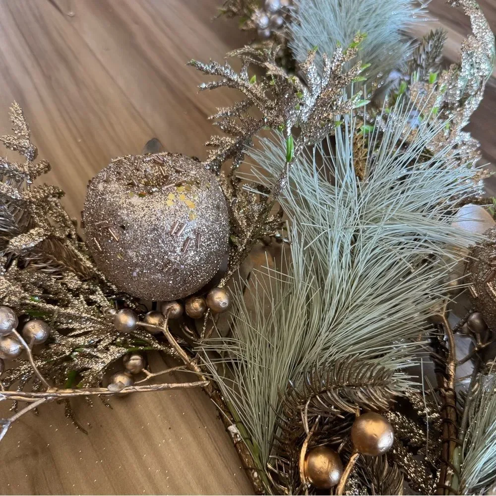 Modern Christmas Holiday Gold & Green Pine Glitter Garland